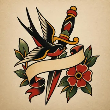 Example InkBolt result: traditional swallow and dagger tattoo design